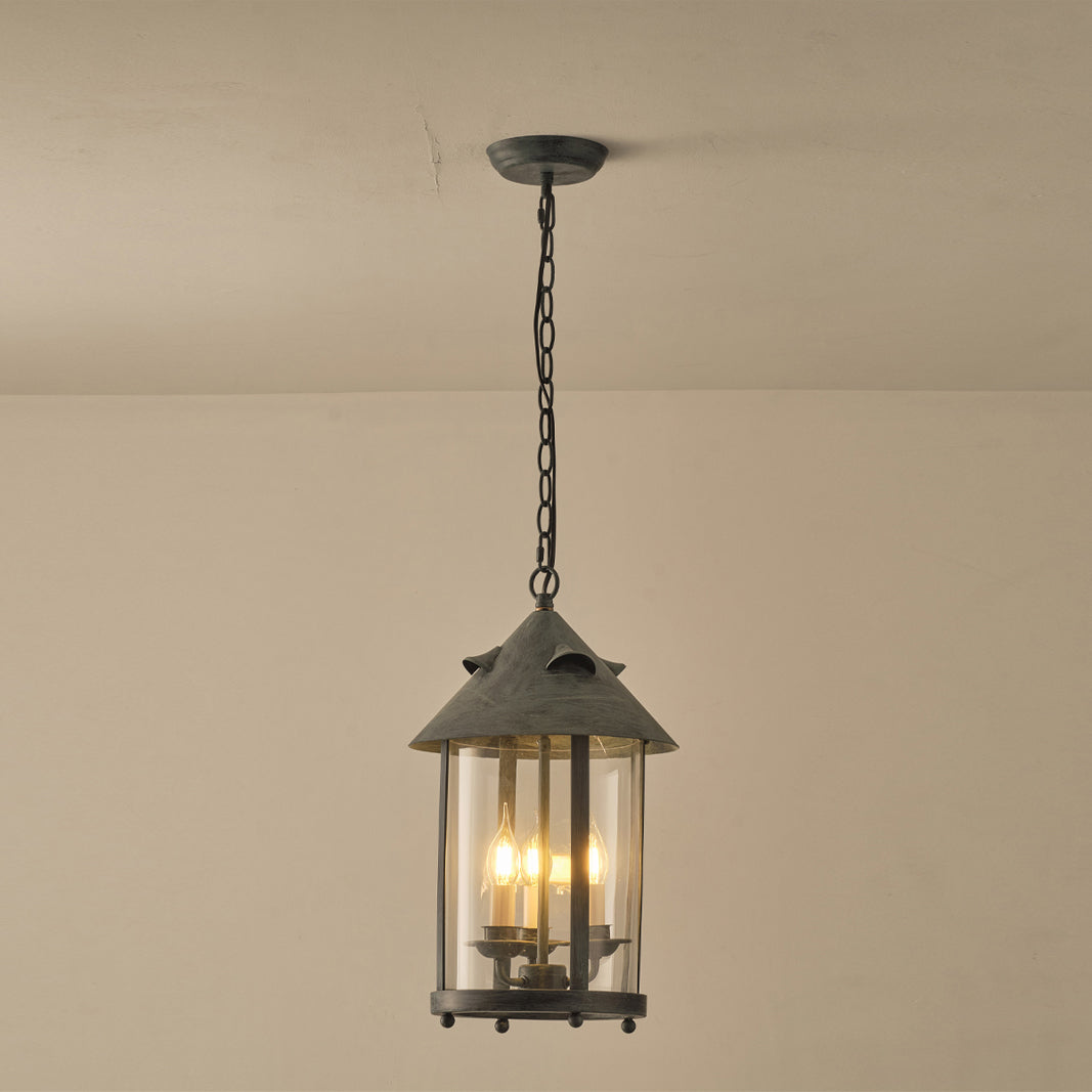 Vintage Industrial Three Head Pendant Lamp With Glass Shade