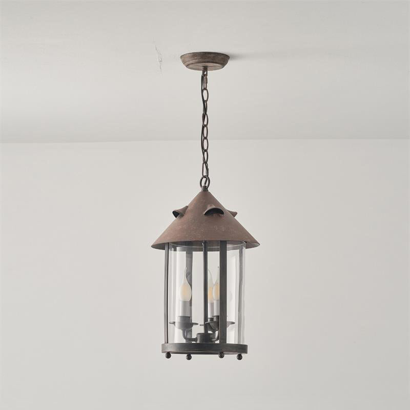 Vintage Industrial Three Head Pendant Lamp With Glass Shade
