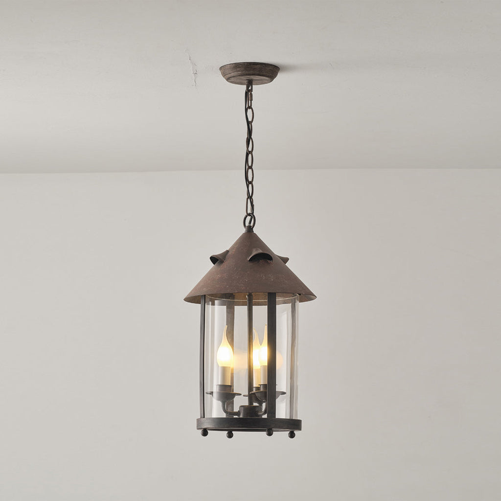 Vintage Industrial Three Head Pendant Lamp With Glass Shade