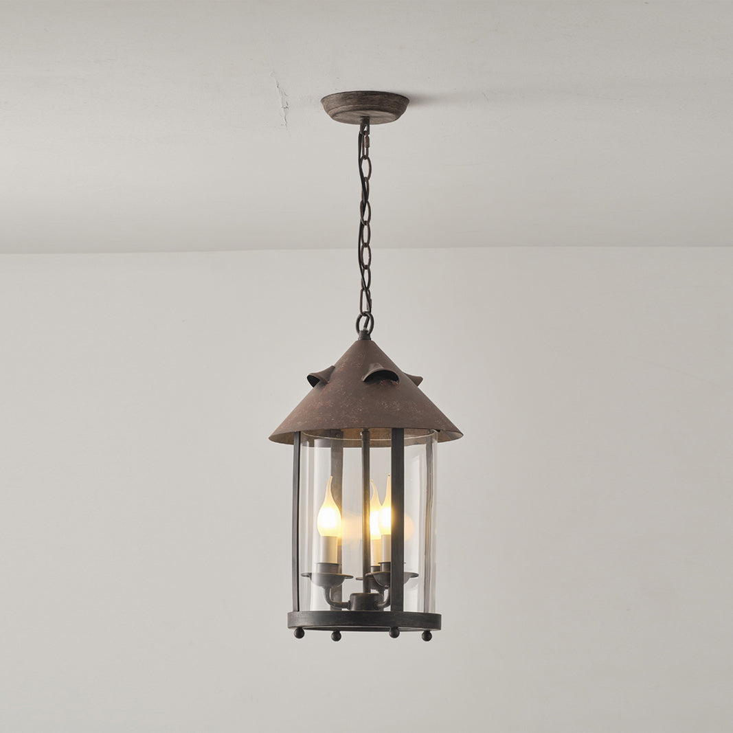 Vintage Industrial Three Head Pendant Lamp With Glass Shade