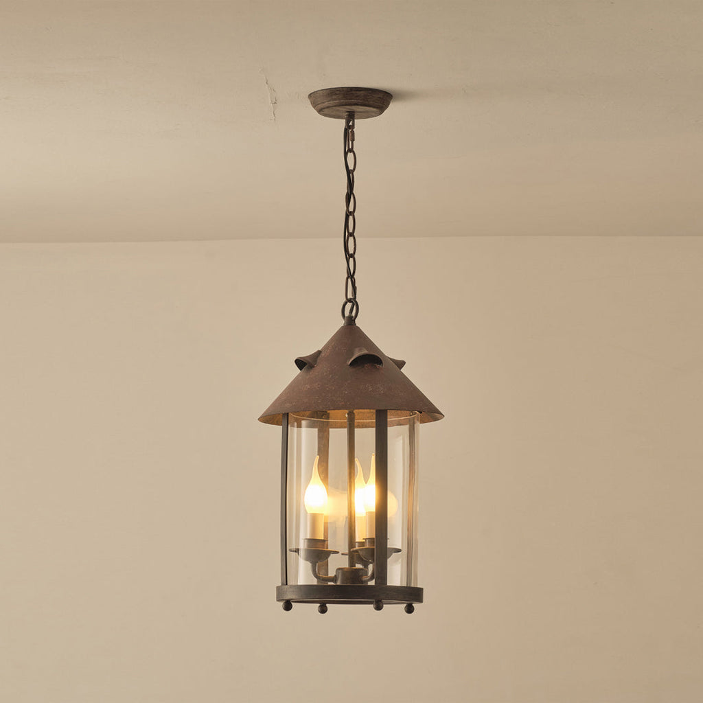 Vintage Industrial Three Head Pendant Lamp With Glass Shade