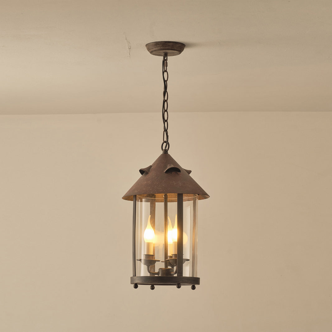 Vintage Industrial Three Head Pendant Lamp With Glass Shade