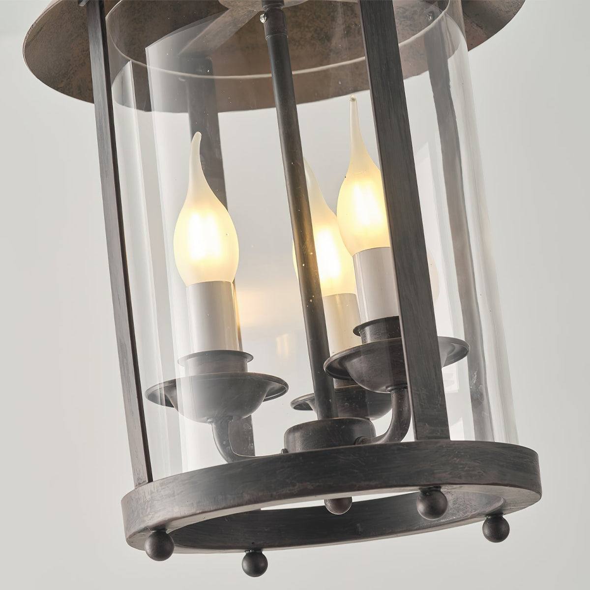 Vintage Industrial Three Head Pendant Lamp With Glass Shade