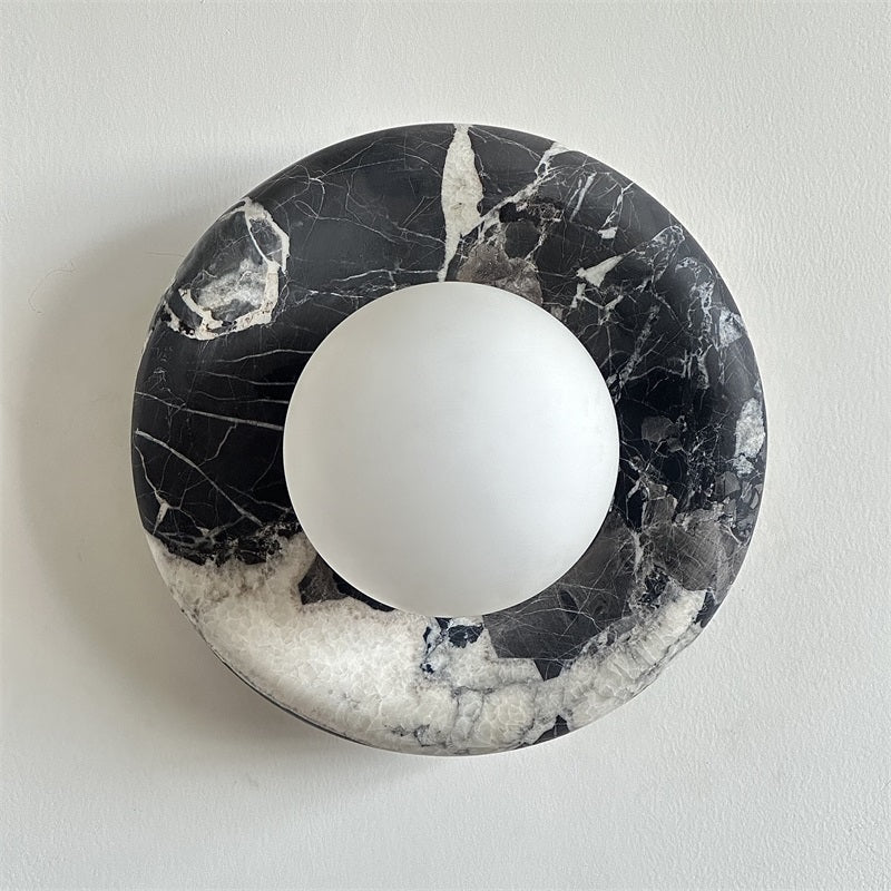 Wall Sconce Elegant Glass Shade With Round Marble