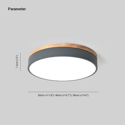 Ceiling Light With Wood Finish Nordic Round LED Flush Mount