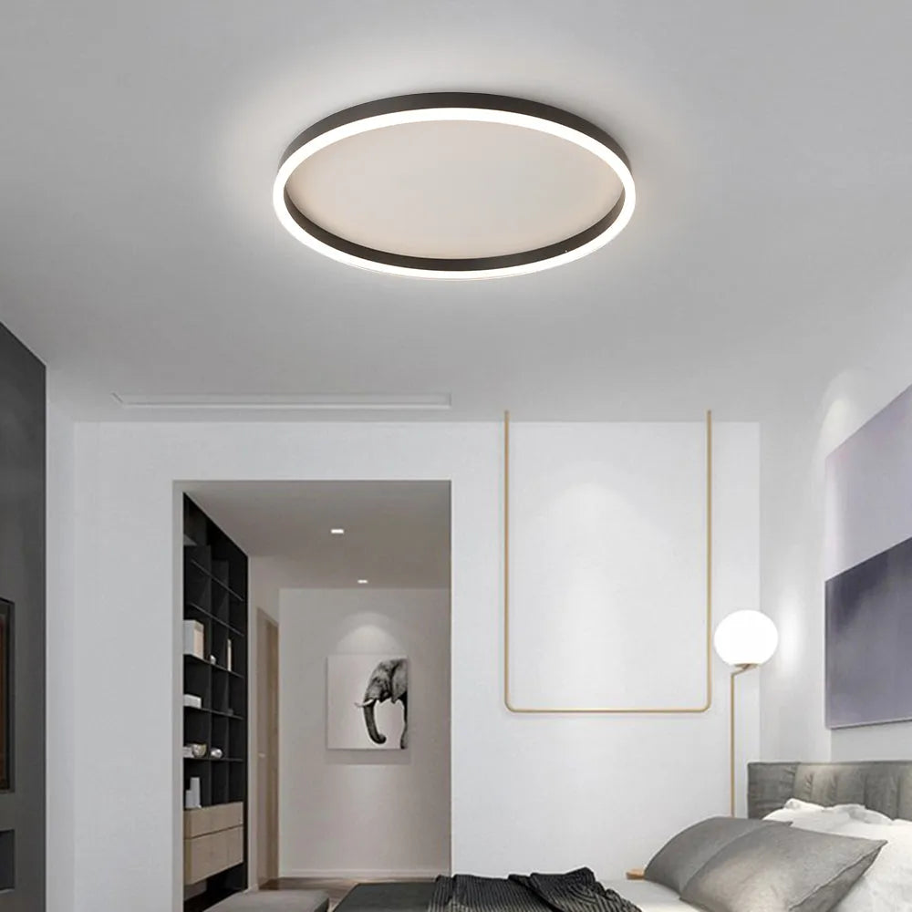 Black Finish Flush Mount Minimalist Ceiling Light Ring