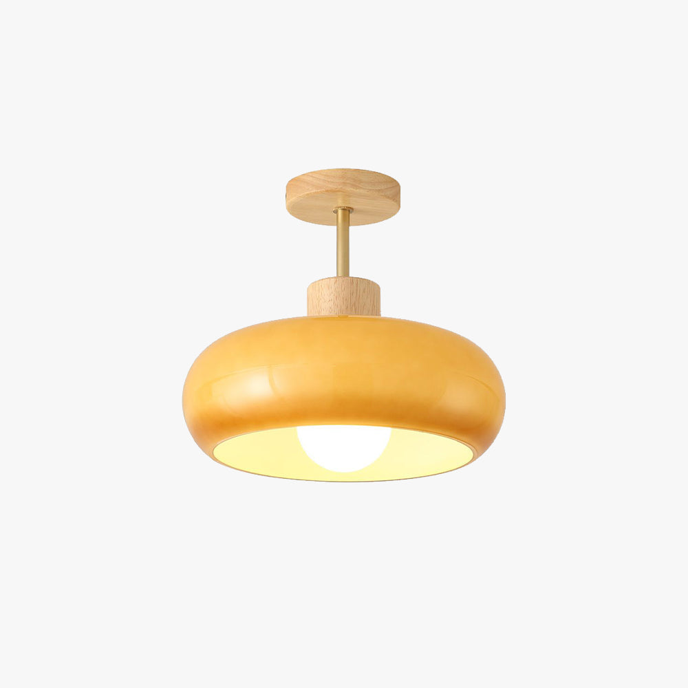 Wood Glass White Orange Cup Style Flush Mount Ceiling Light