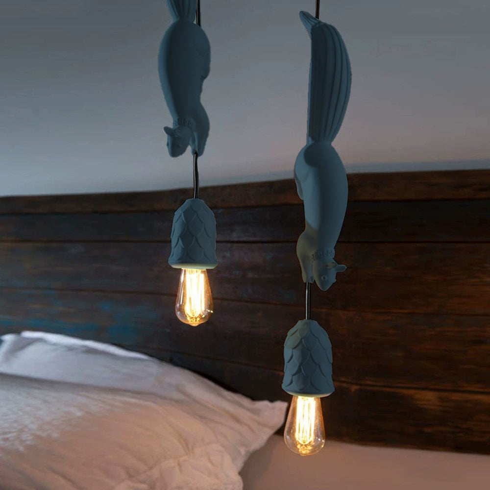 Resin Squirrel Pinecone Pendant Light For Dining Ambiance