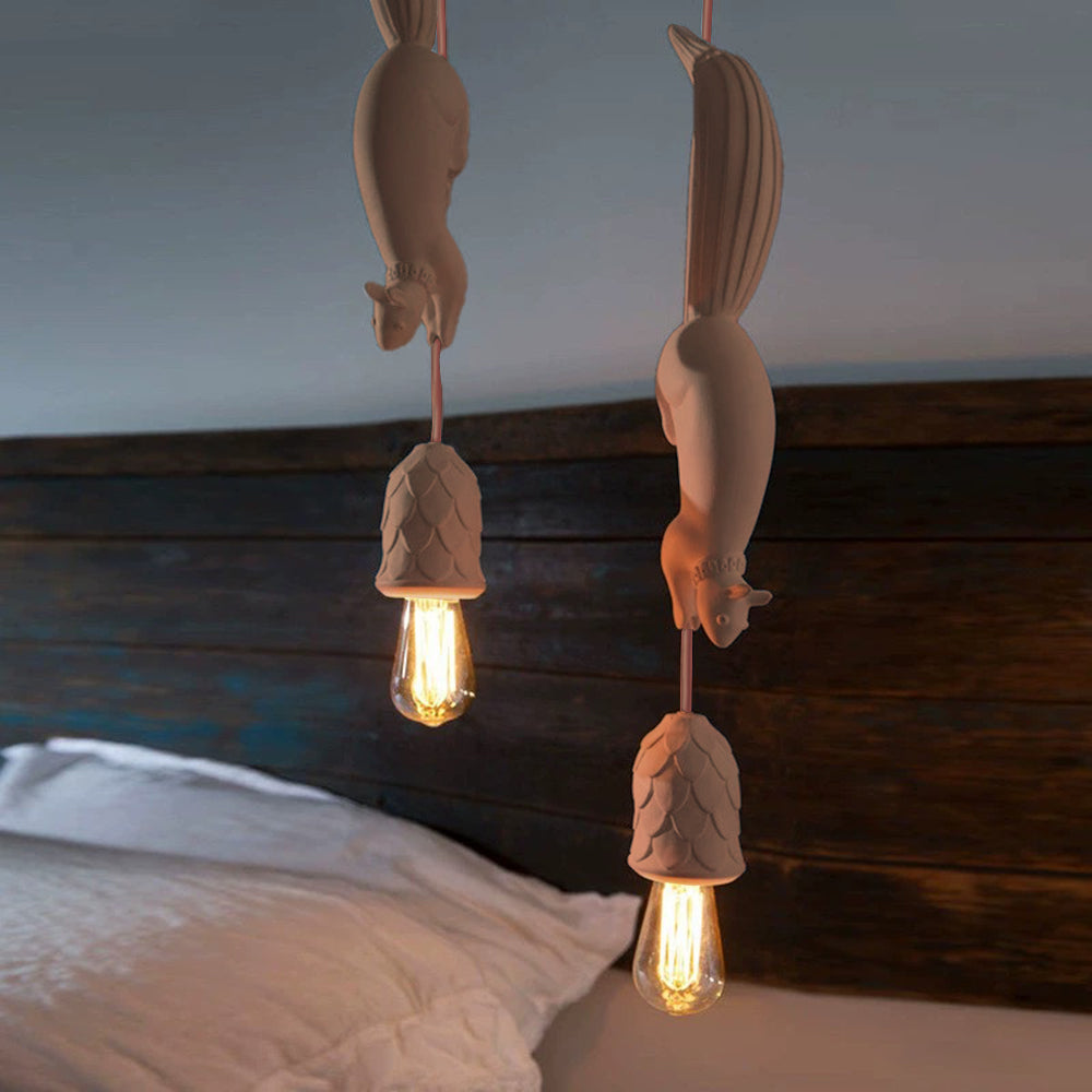 Resin Squirrel Pinecone Pendant Light For Dining Ambiance
