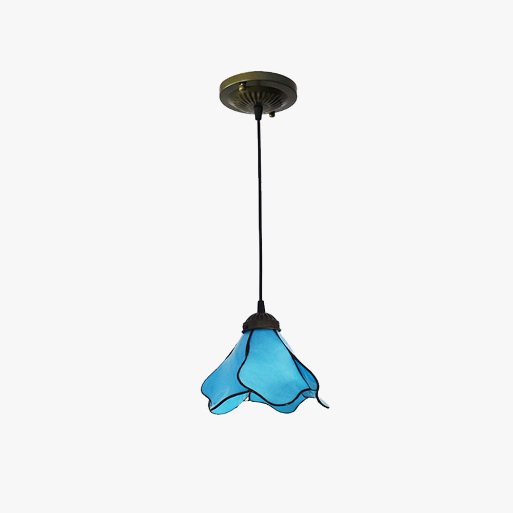 Light Blue Pink Glass Shade Elegant Flower Resin Pendant