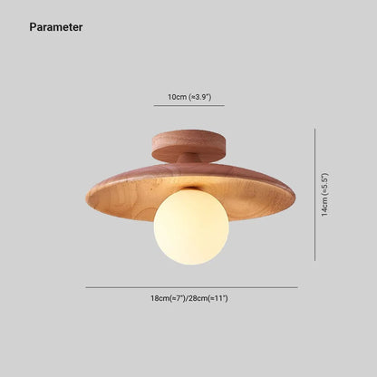 Flush Mount Walnut Wood Bubble Hat Ceiling Light