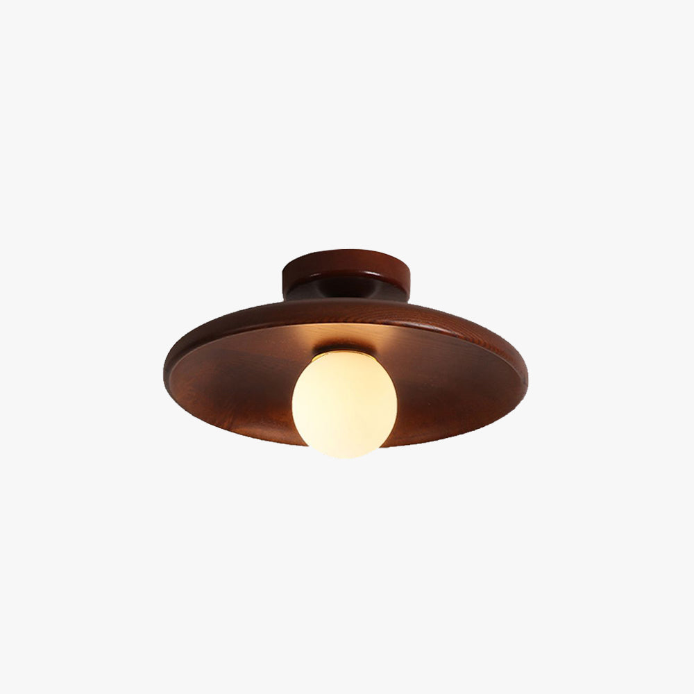 Flush Mount Walnut Wood Bubble Hat Ceiling Light