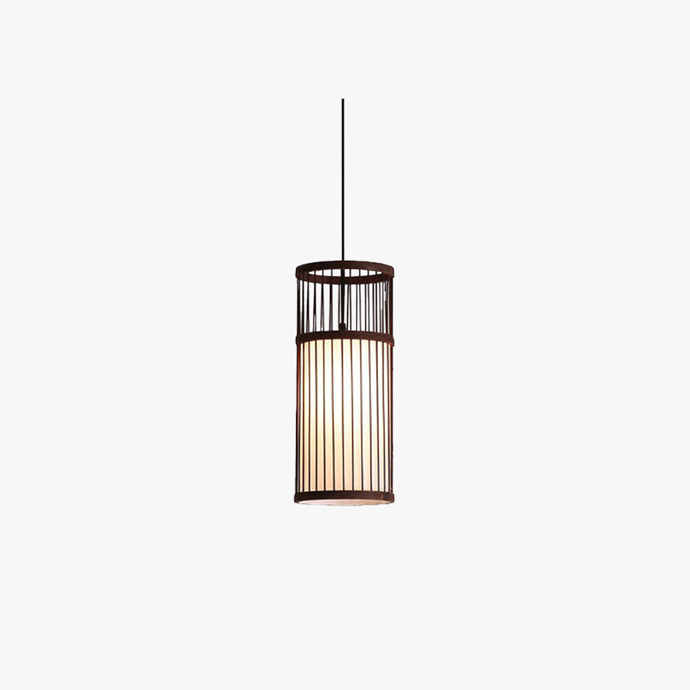 Cylinder Pendant Light Eco Friendly Coffee Wood Weave