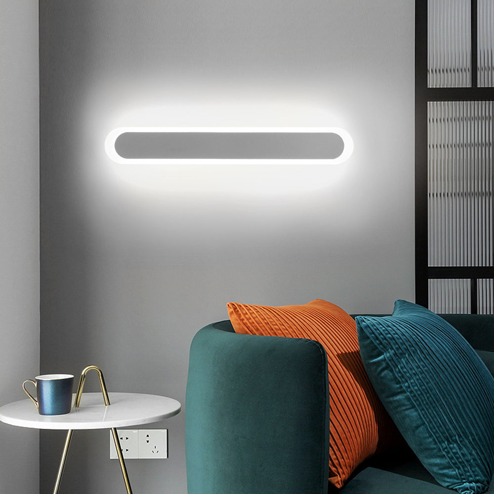 Bathroom Metal Frame Linear Wall Light With White Brown Vanity