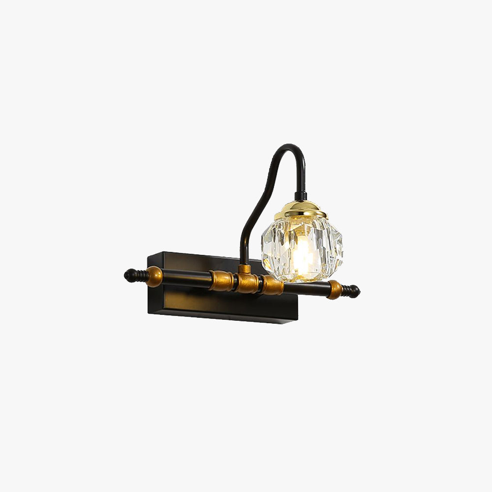 Black Finish Crystal Globe Vanity Bathroom Wall Light