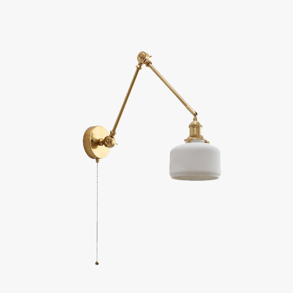 White Adjustable Metal Arm Drum Ceramic Wall Lamp