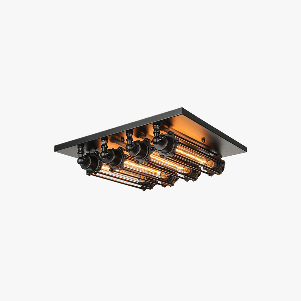 Black Vintage Flush Mount Tubed Ceiling Light Metal For Living Rooms