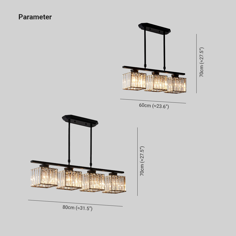 Black Gold 3 Head Crystal Square Pendant Light For Dining