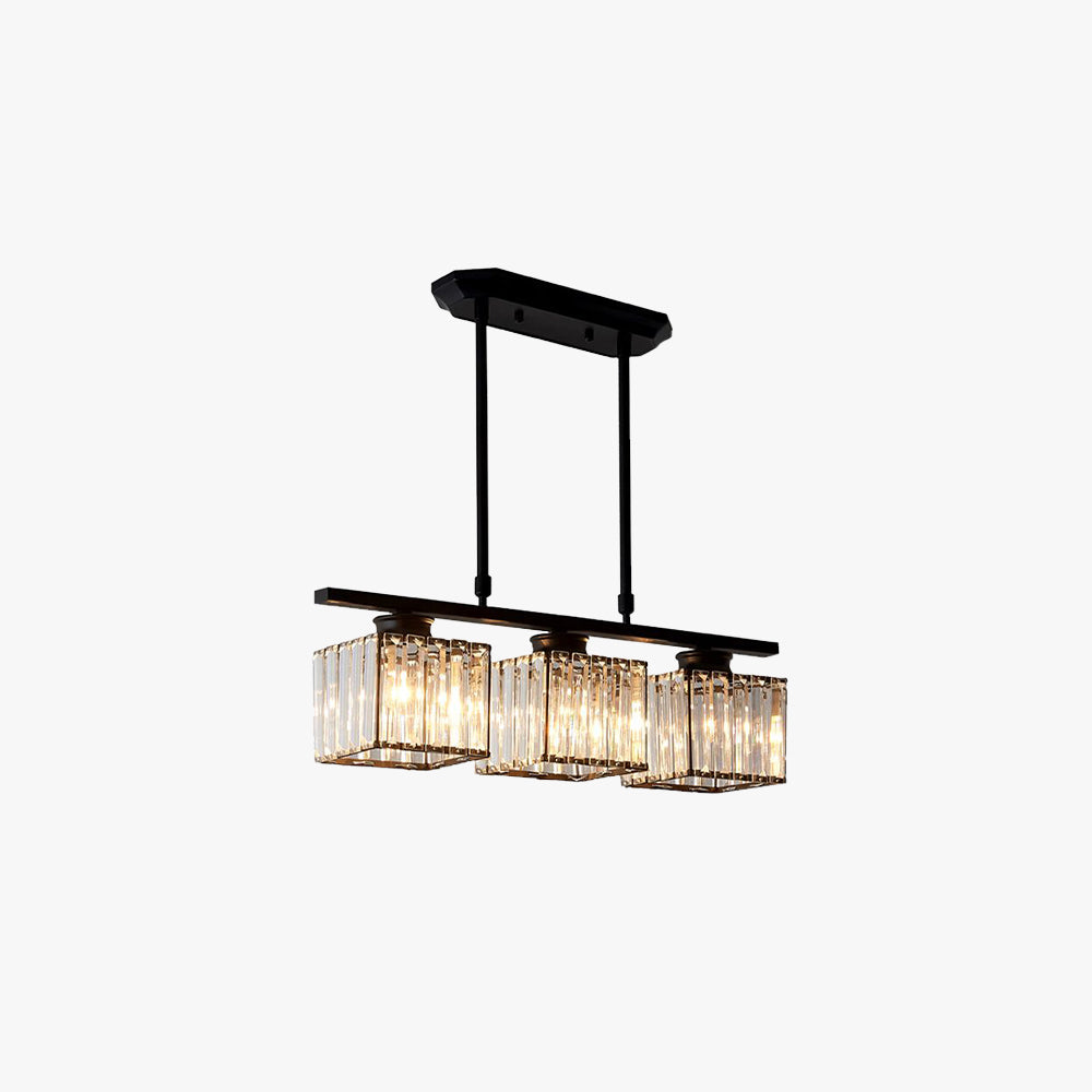 Black Gold 3 Head Crystal Square Pendant Light For Dining