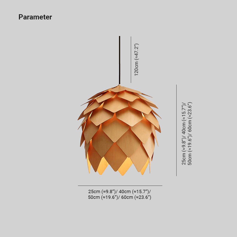 Warm Glow Wooden Pendant Light Shaped Like Pinecone