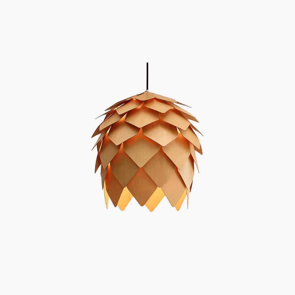Warm Glow Wooden Pendant Light Shaped Like Pinecone