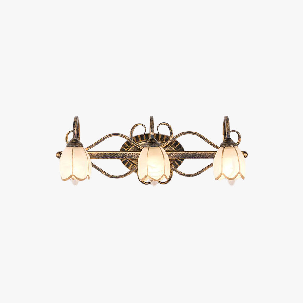Floral Mirror Front Vanity Wall Light Antique Brass