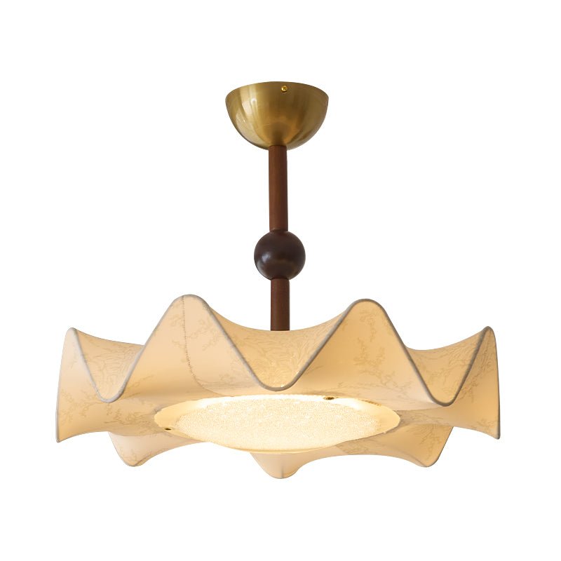 Wood And Metal Base Ceiling Light With Floral Etched Fabric