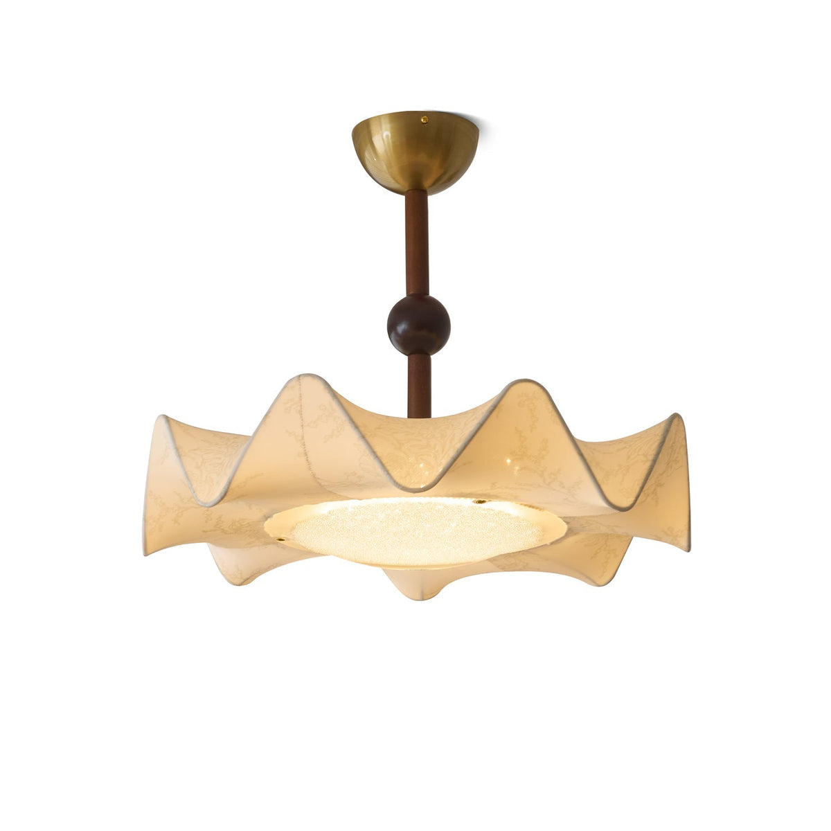 Wood And Metal Base Ceiling Light With Floral Etched Fabric