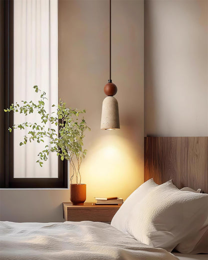 Warm Glow Pendant Light With Travertine And Walnut