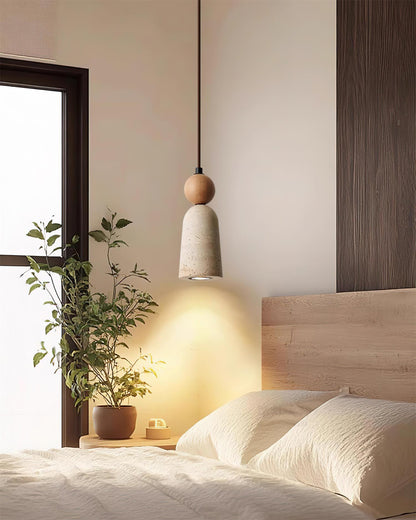 Warm Glow Pendant Light With Travertine And Walnut