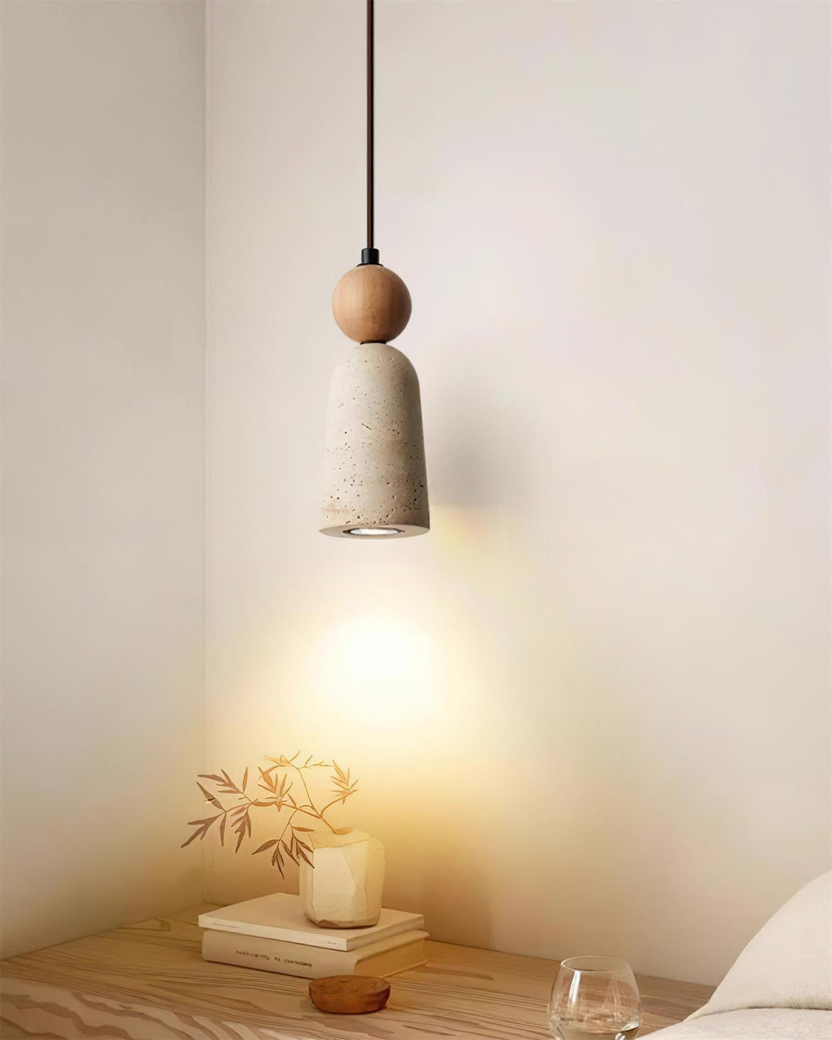 Warm Glow Pendant Light With Travertine And Walnut