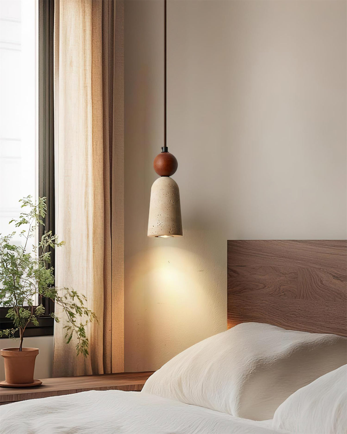 Warm Glow Pendant Light With Travertine And Walnut