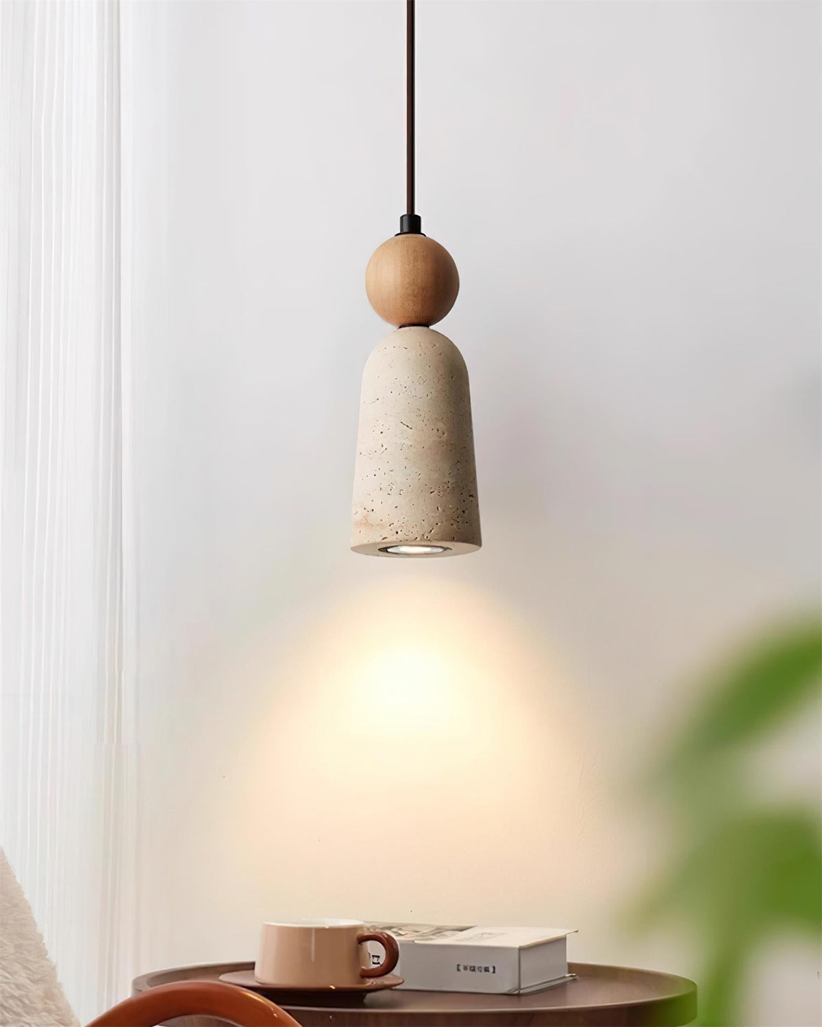 Warm Glow Pendant Light With Travertine And Walnut