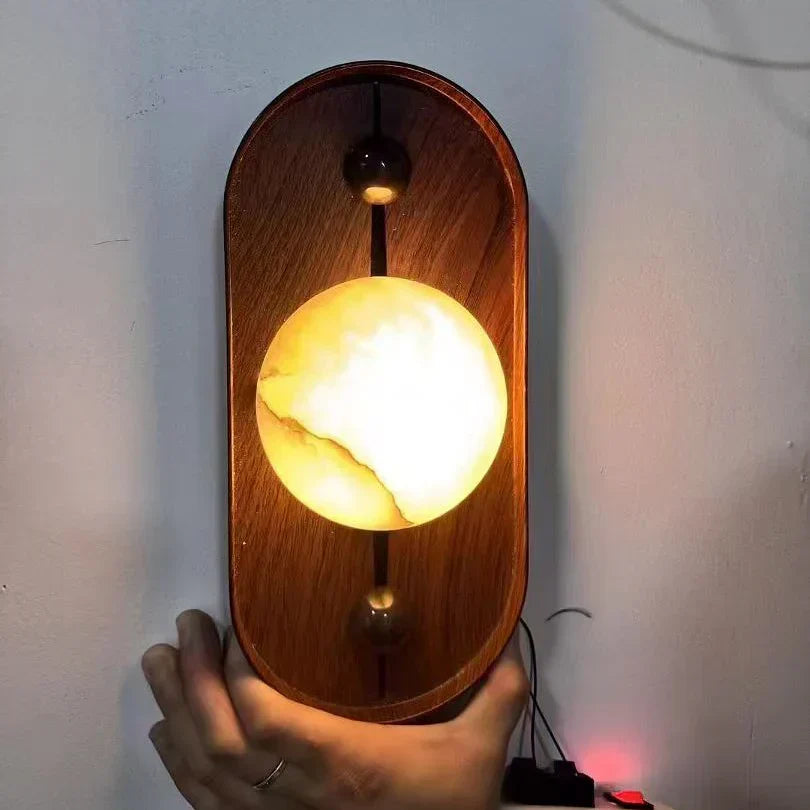 Alabaster Wall Lamp With Walnut Finish Inspired Driftwood