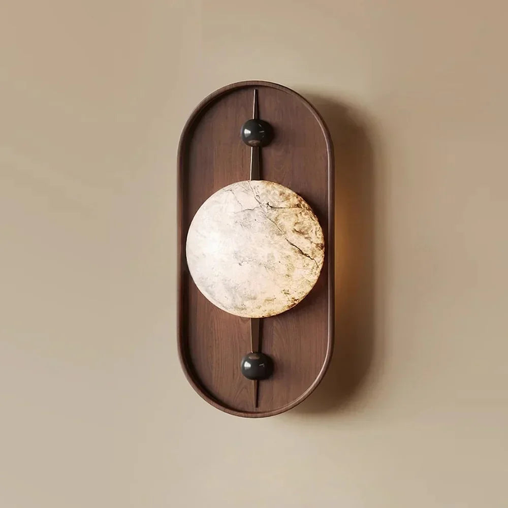 Alabaster Wall Lamp With Walnut Finish Inspired Driftwood