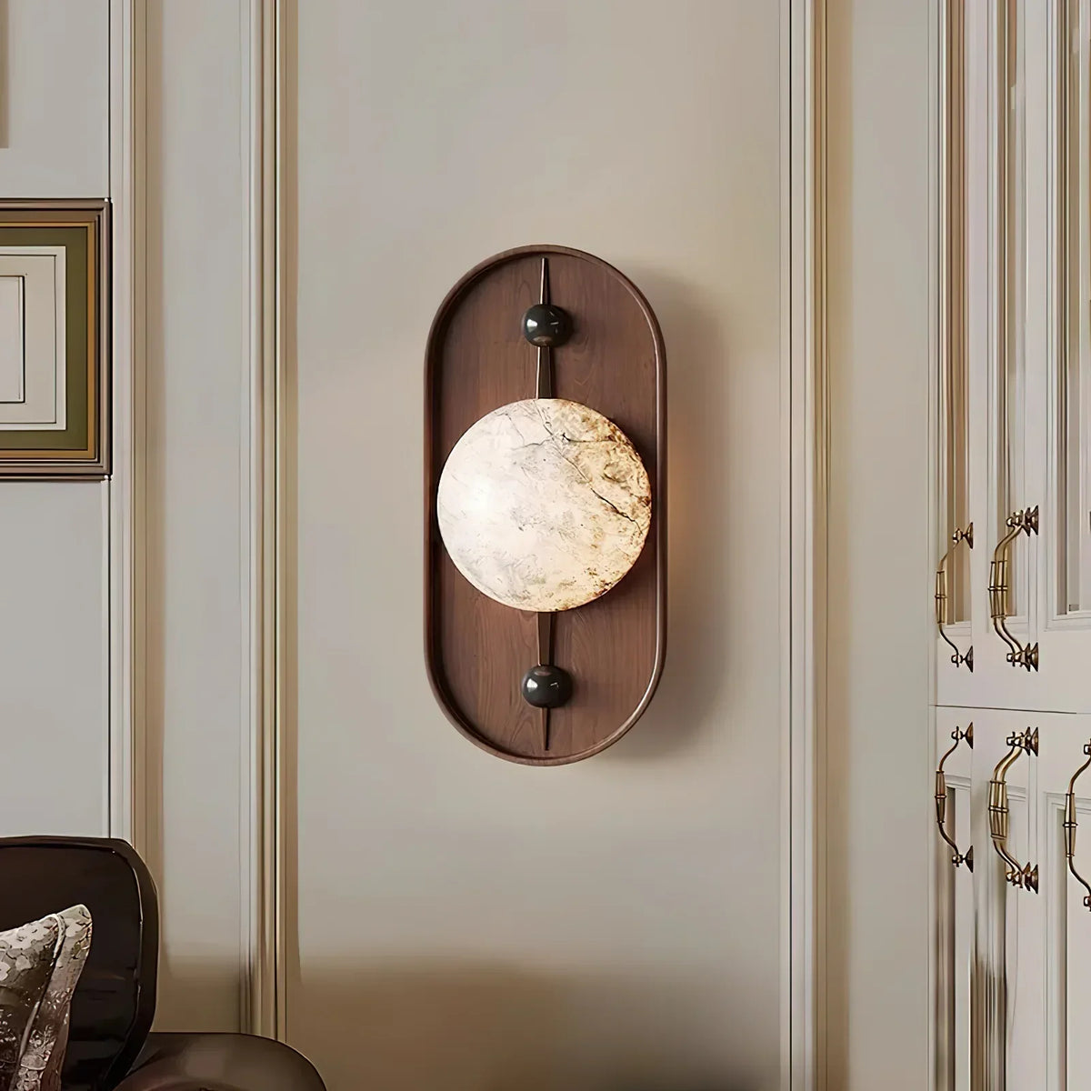 Alabaster Wall Lamp With Walnut Finish Inspired Driftwood