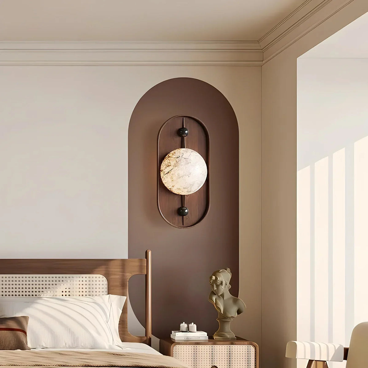 Alabaster Wall Lamp With Walnut Finish Inspired Driftwood