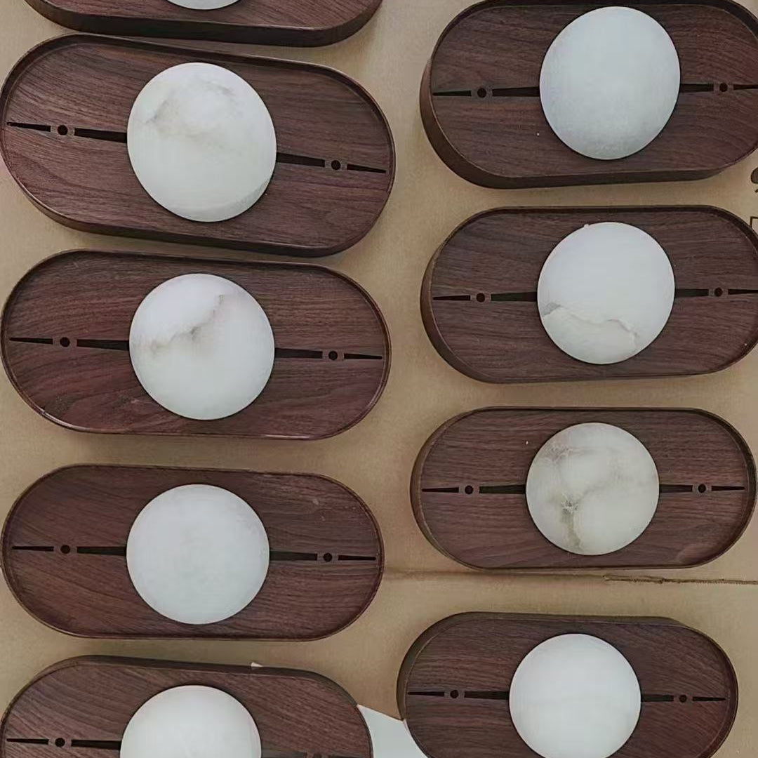 Alabaster Wall Lamp With Walnut Finish Inspired Driftwood
