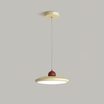 White Disc Shade Pendant Lamp With Integrated Led Green Trim