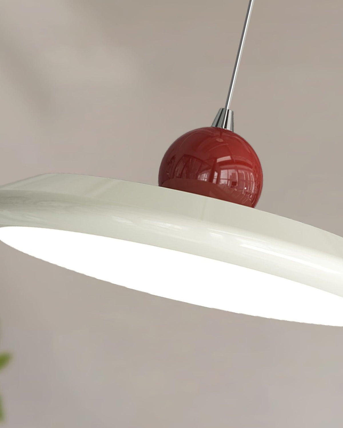 White Disc Shade Pendant Lamp With Integrated Led Green Trim
