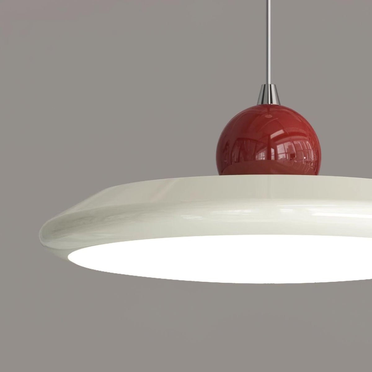 White Disc Shade Pendant Lamp With Integrated Led Green Trim