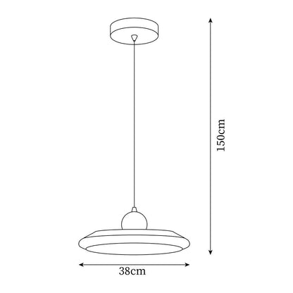 White Disc Shade Pendant Lamp With Integrated Led Green Trim