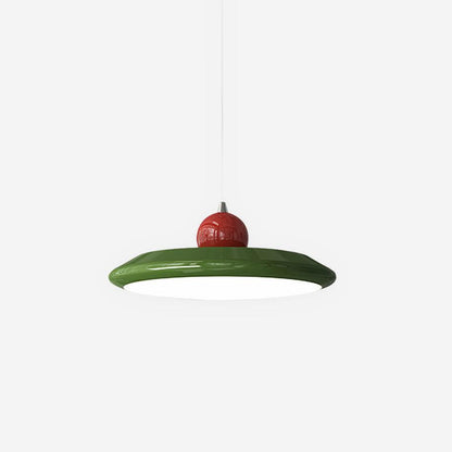 White Disc Shade Pendant Lamp With Integrated Led Green Trim