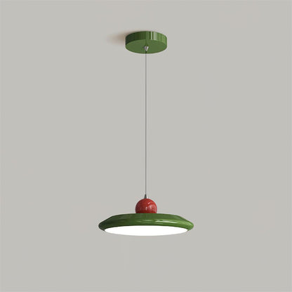 White Disc Shade Pendant Lamp With Integrated Led Green Trim