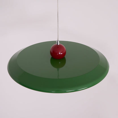 White Disc Shade Pendant Lamp With Integrated Led Green Trim