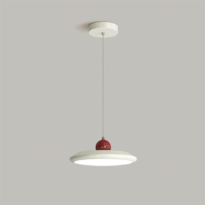 White Disc Shade Pendant Lamp With Integrated Led Green Trim