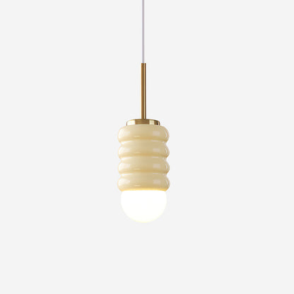 Ambient Glow Midcentury Ribbed Brass Ceramic Pendant Light