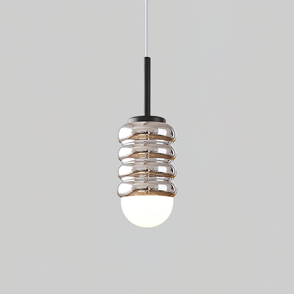 Ambient Glow Midcentury Ribbed Brass Ceramic Pendant Light