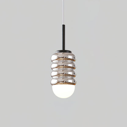 Ambient Glow Midcentury Ribbed Brass Ceramic Pendant Light