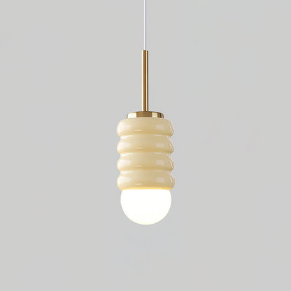 Ambient Glow Midcentury Ribbed Brass Ceramic Pendant Light